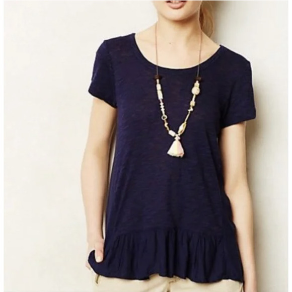 Anthropologie Saturday Sunday Blue Chiffon Peplum Hemline & Back Detail Tee - Picture 1 of 8